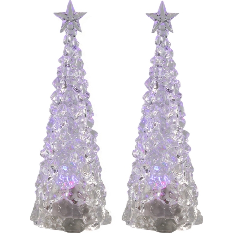 Verlichte piramide kerstboompjes - 2x st - acryl - 30 cm - color changing -