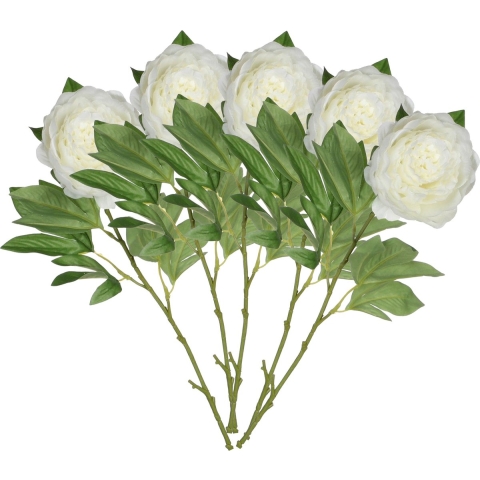 Kunstbloem pioenroos - 5x - Creme - 76 cm - polyester - decoratie bloemen -