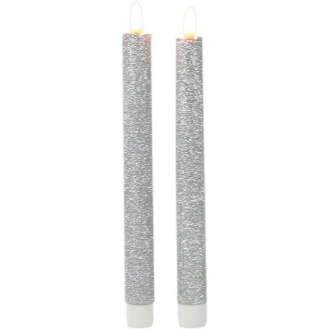 Kaarsen set van 6x stuks Led dinerkaarsen glitter zilver 25,5 cm -