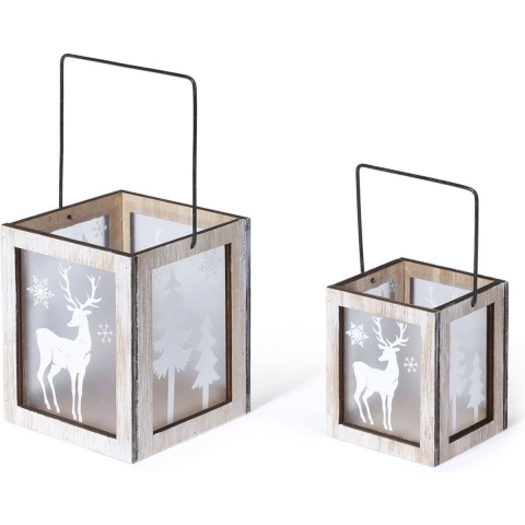 2x sets van 2x stuks kerst lantaarns/windlichten met rendieren print 8,5 en 11 cm -