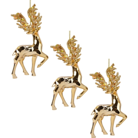12x Kerstboomhangers gouden rendieren 16 cm kerstversiering -