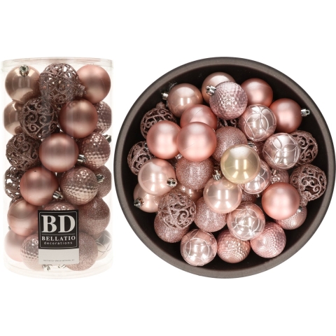 Kerstballen - 74x st - oudroze - D6 cm - kunststof - onbreekbaar - kerstversiering -