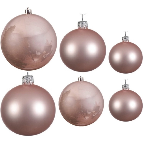 Glazen kerstballen pakket lichtroze glans/mat 16x stuks diverse maten -