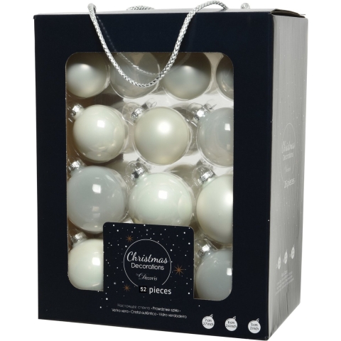 52x stuks glazen kerstballen wit 5, 6 en 7 cm mat/glans -