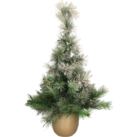 Kunst kerstboom/kunstboompje met sneeuw in gouden pot 75 cm -