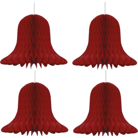 4x Kerstversiering bordeaux rode kerstklokken lampionnen 30 cm -