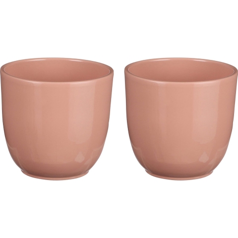 Plantenpot/bloempot Tusca - 2x - Lichtroze - keramiek - glans - D25/H23 cm -