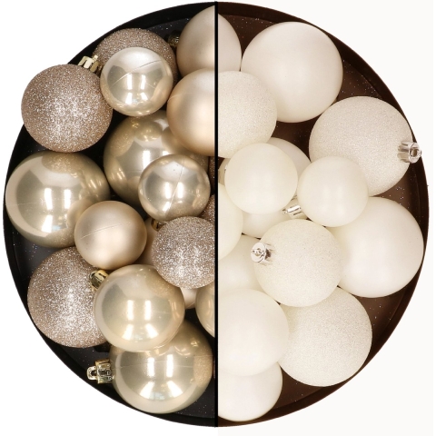 Kerstballen 60x stuks - mix creme wit/champagne - 4-5-6 cm - kunststof -