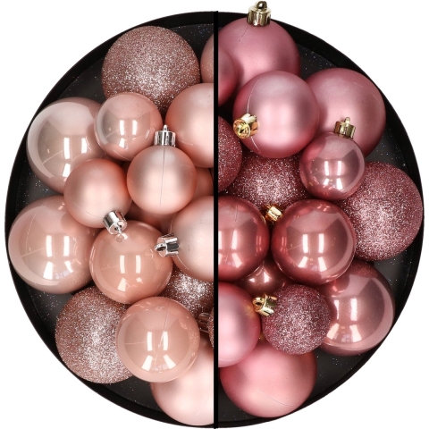 Kerstballen 60x stuks - mix lichtroze/oudroze - 4-5-6 cm - kunststof -
