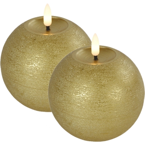 Countryfield LED kaarsen/bolkaarsen- 2x - goud - B10 x H11 cm - Lyon - warm wit -