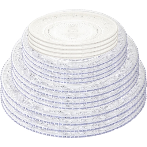 Onbreekbare servies borden - set 16x stuks - kunststof - kristal stijl - transparant - 4 formaten -