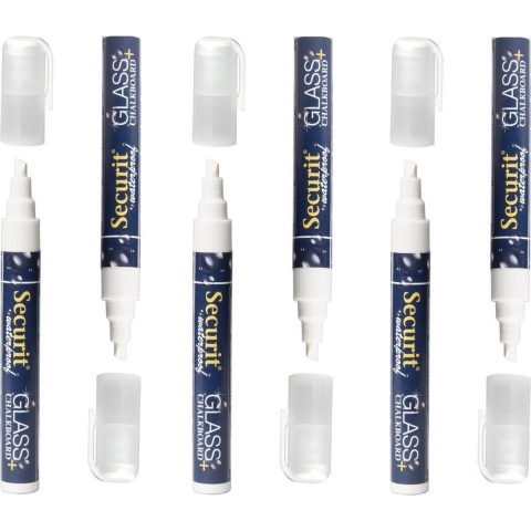 Watervaste krijtstift voor glas en krijtbord - set van 6x - platte punt - 2-6 mm -