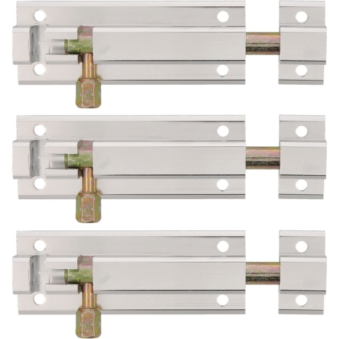 AMIG schuifslot/plaatgrendel - 4x - aluminium - 15 cm - zilver - deur - schutting - raam -