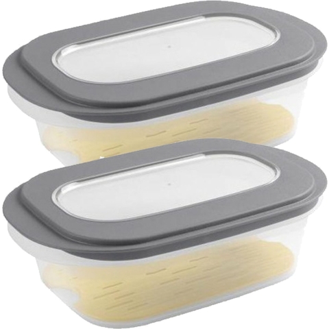 Kaasdoos - 2x - transparant/donkergrijs - kunststof - 26 x 17 x 8 cm - voedsel bewaarbakjes -