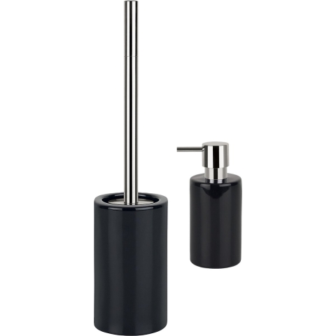 Badkamer accessoires set - WC-borstel/zeeppompje - porselein - zwart -