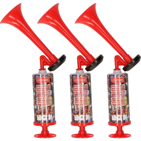 Station toeter - 3x - rood - hand/lucht pomp - luchthoorn - voetbal supporter -