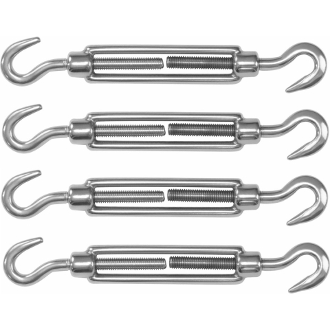 AMIG Spanschroeven/draadspanner met haak/haak - 4x - 11cm - 316L RVS - 120kg - M6 schroefdraad -