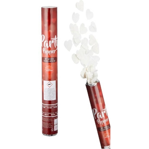 Set van 5x stuks party popper/confetti shooter valentijn/bruiloft hartjes wit 40 cm -