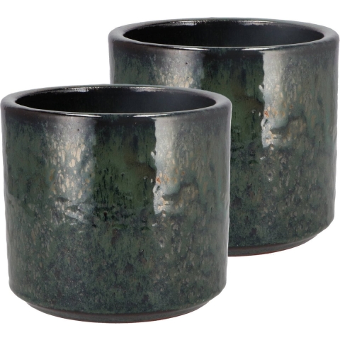 DK Design Bloempot rond model Green Glaze - 2x - groen - D15 x H17 cm - glanzend -