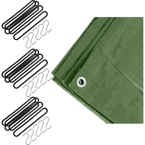 Afdekzeil / dekzeil groen 3 x 4 meter met 15x spanrubbers en S-haken -