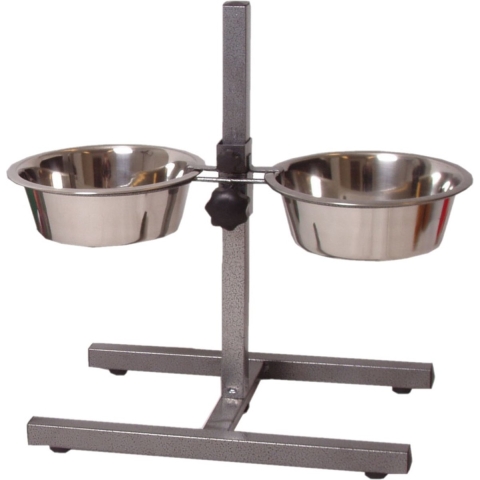 Honden/huisdieren voederbak en drinkbak H standaard 24 cm RVS -