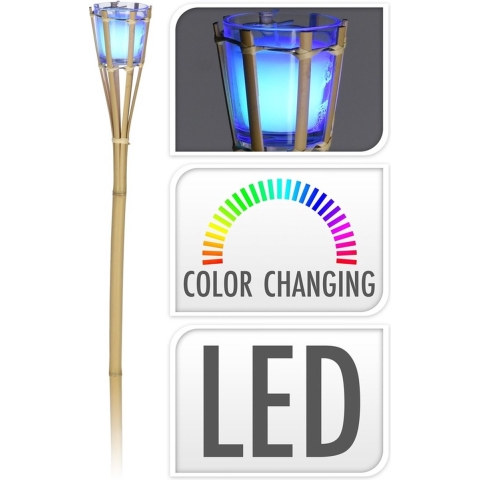 Bamboe tuinfakkels - 5x - citronella - met LED verlichting - 76 cm -