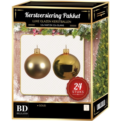 24 Stuks glazen Kerstballen pakket goud 6 cm -