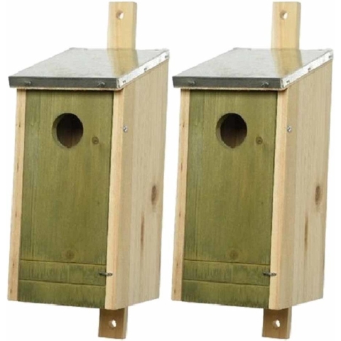 Set van 2 houten vogelhuisjes/nestkastjes lichtgroen 26 cm -