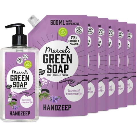 Marcel's Green Soap Handzeep Lavendel&Rozemarijn 500 ml + 6 Navullingen Pakket