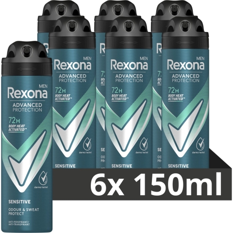 6x Rexona Men Deodorant Spray Advanced Protection Sensitive 150 ml