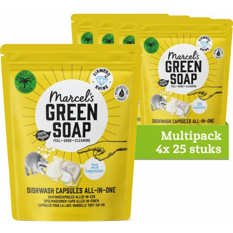 4x Marcel's Green Soap Vaatwascapsules Eco All-In-One 25 stuks