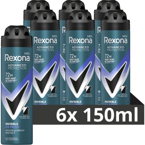 6x Rexona Men Deodorant Spray Advanced Protection Invisible Ice 150 ml