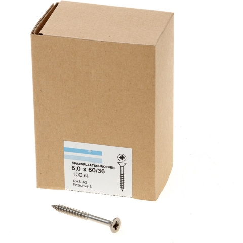 Hoenderdaal Spaanplaatschroef Rvs-A2 Pk PZ3 6.0X60/35 | 100 stuks - 0203.30.50001