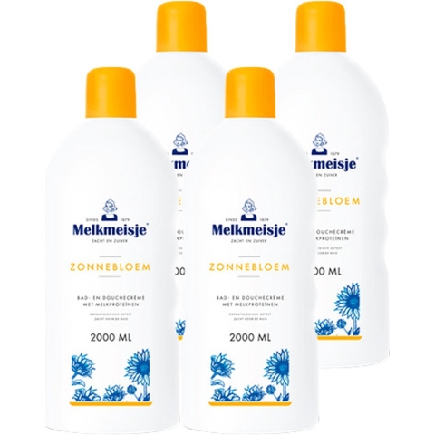 4x Melkmeisje Bad en Douche Crème Zonnebloem en Melk 2000 ml