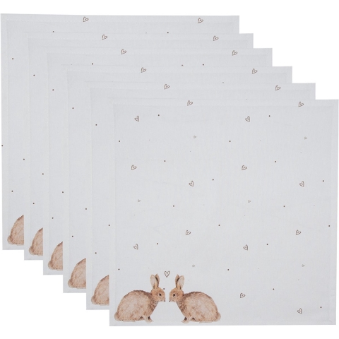 Clayre & Eef Servetten Katoen Set van 6 40x40 cm Wit Bruin Vierkant
