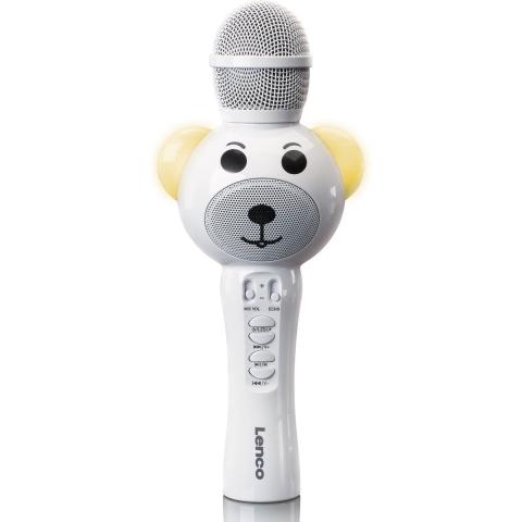 LENCO BMC-060WH - Karaoke micofoon met Bluetooth®, SD slot, lights, Aux out- Wit