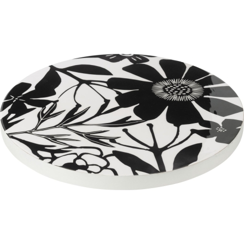 J-Line Dienblad Rechthoek Bloemen Mangohout Zwart|Wit