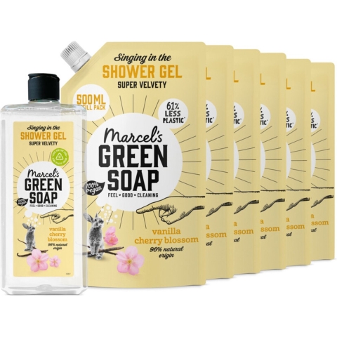 Marcel's Green Soap Shower Gel Navulling Vanille&Kersenbloesem + 6 Navullingen Pakket