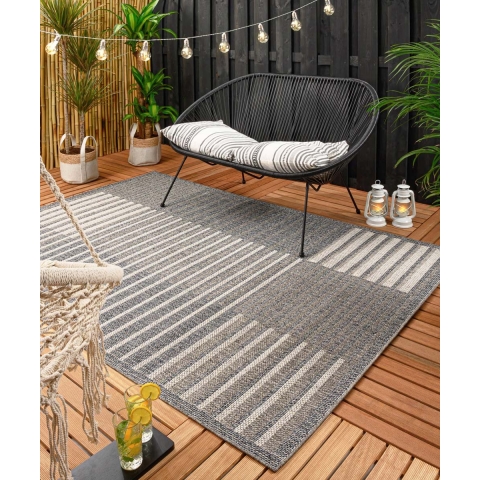 Boho&me Buitenkleed blokken Urban - blauw|grijs - 80x150 cm