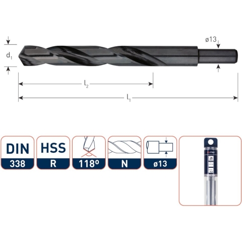Rotec HSS Spiraalboor DIN 338 (Schacht=13) 19,0 mm - 1201900