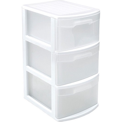 PlasticForte Ladeblok - 3 lades - wit/transparant - 39 x 29 x 59 cm -