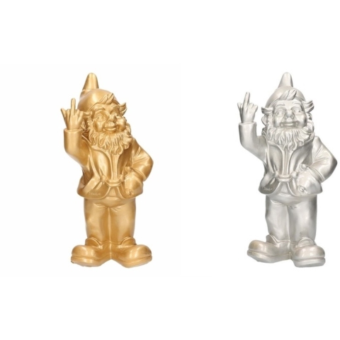 2x Tuinkabouters goud/zilver middelvinger 30 cm -