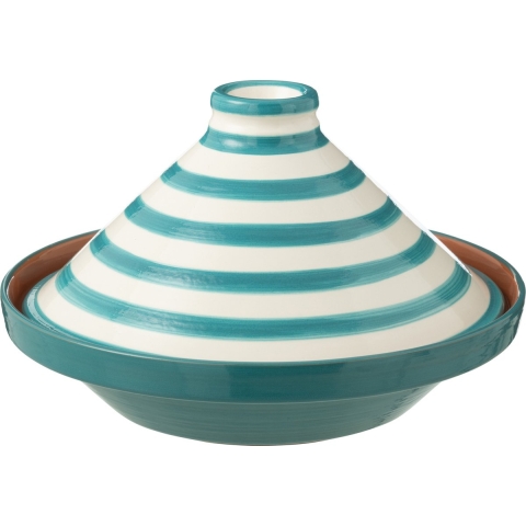 J-Line Tagine Granada Stripes Ceramic White|Aqua