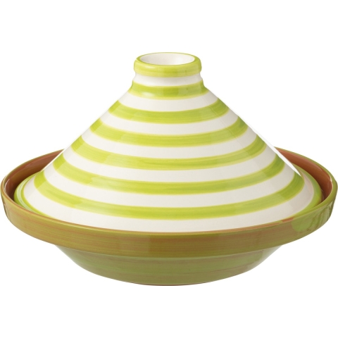 J-Line Tagine Granada Stripes Ceramic White|Green