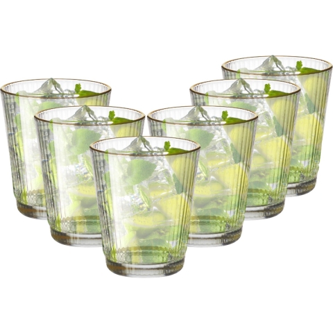 OTIX Waterglazen Set van 6 Stapelbaar 350 ml Met gouden rand Reliëf...