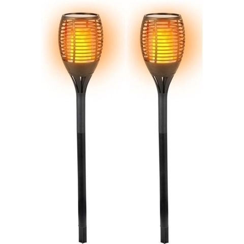 2x Solar LED tuinfakkels zwart 77 cm -