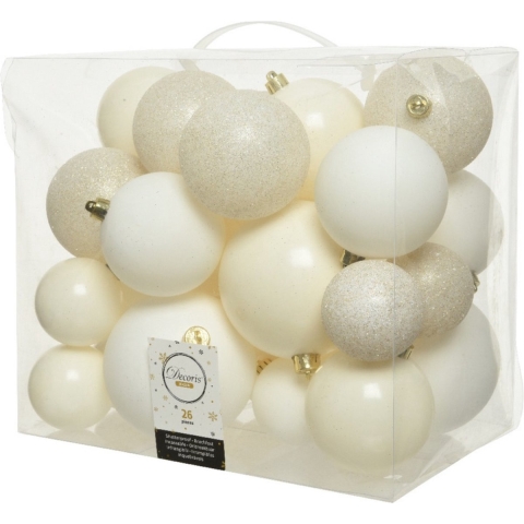 Kerstballen - 26x st - wol wit - 6-8-10 cm - kunststof - kerstversiering -