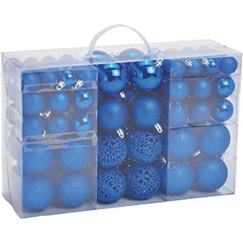 Kerstballen - 100 stuks - blauw - kunststof - glans-mat-glitter - 3-4-6 cm -