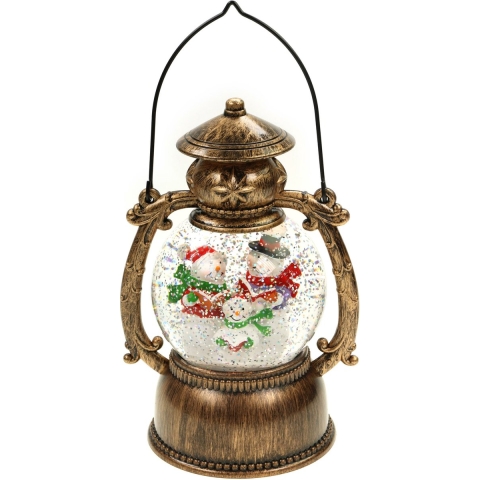 Snowglobe glitter lantaarn met sneeuwpoppen - 20 cm - met licht - kerstdecoratie -