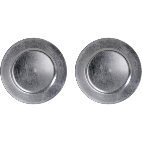 6x Ronde diner/kerstdiner onderborden zilver glimmend 33 cm -